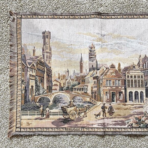 Rare Belgium Tapestry Brussels Bruges Gent Wall Hanging City Scene - Picture 3 of 13